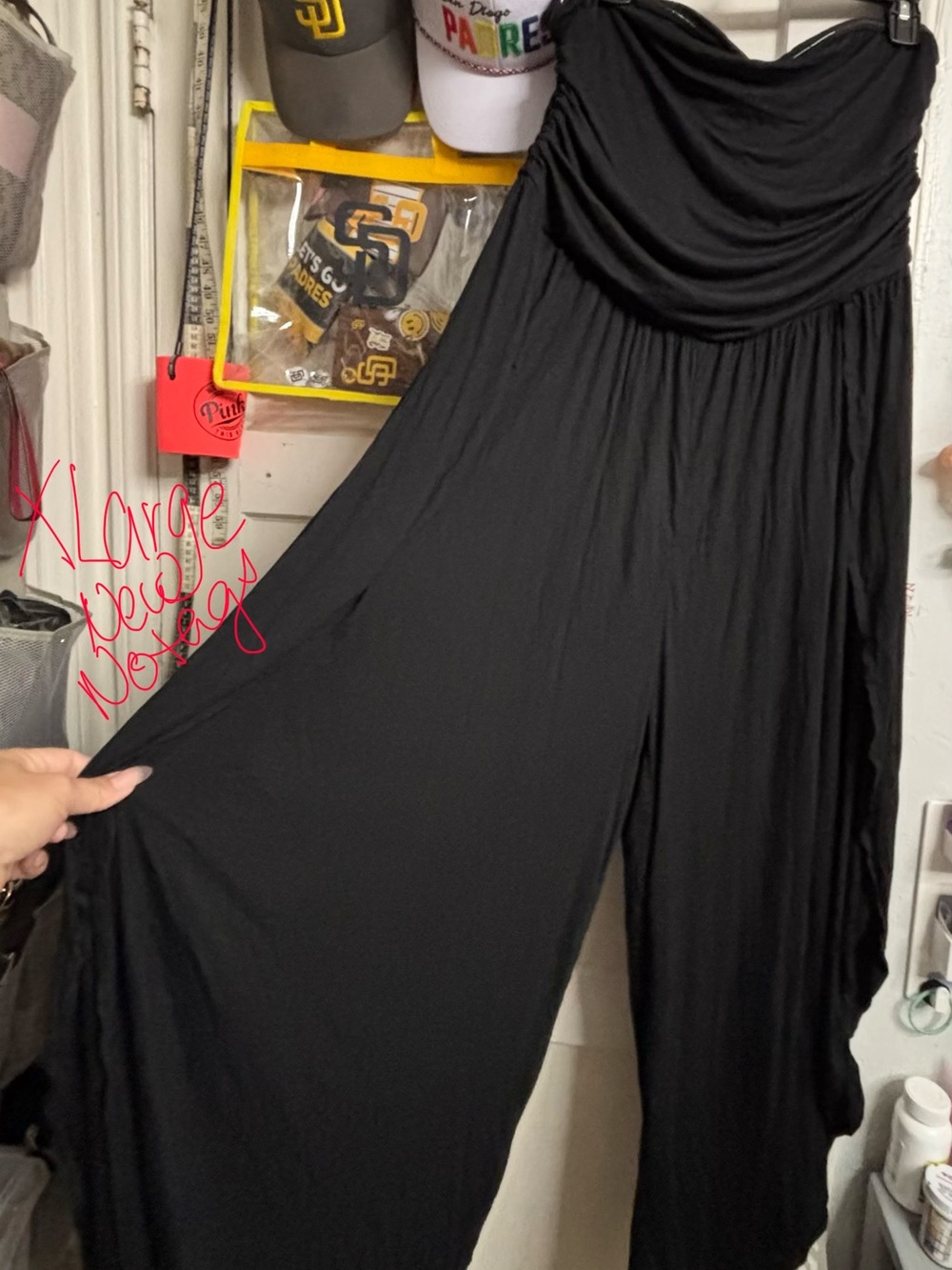 HALARA Tube ruched Black Wide-Leg Jumpsuit with Draped Waist